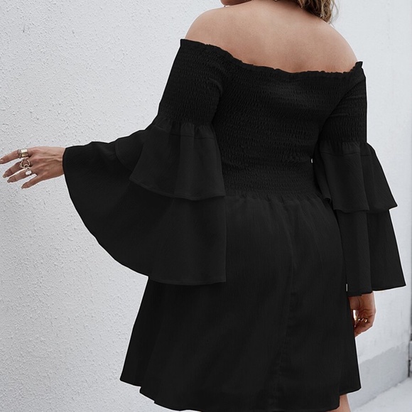 Boho Plus Off Shoulder Ruffle Bell Sleeve Dress - Picture 5 of 14